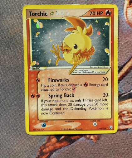 Torchic Poussifeu Gold Star EX Team Rocket Returns Holo 108/109 Pokemon Misprint