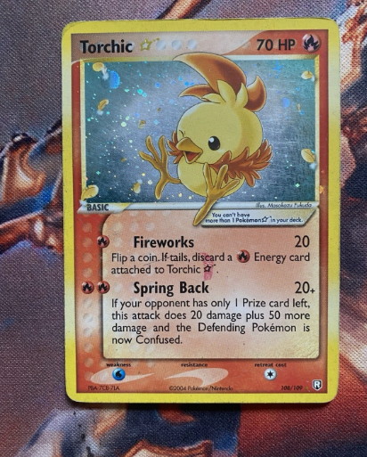Torchic Poussifeu Gold Star EX Team Rocket Returns Holo 108/109 Pokemon Misprint